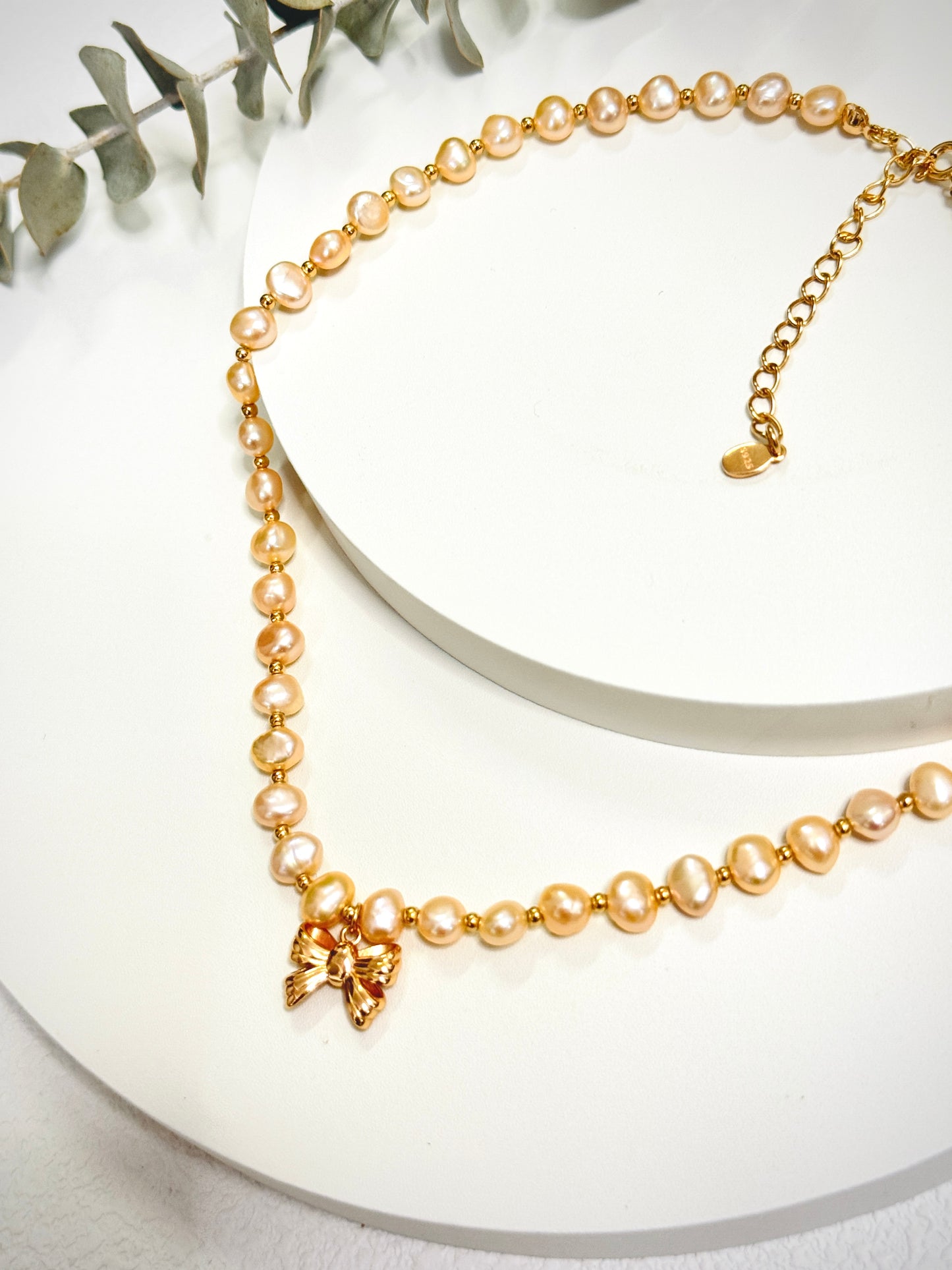 Blush Bow Pearl Necklace