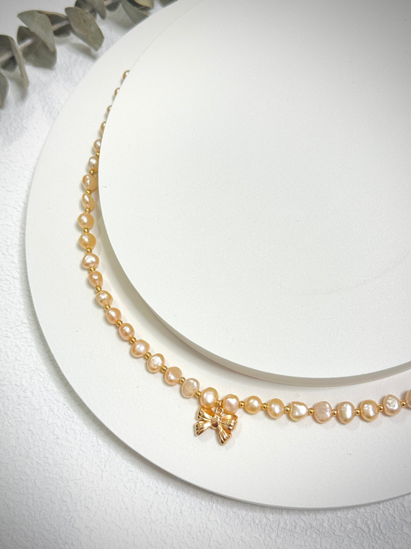 Blush Bow Pearl Necklace