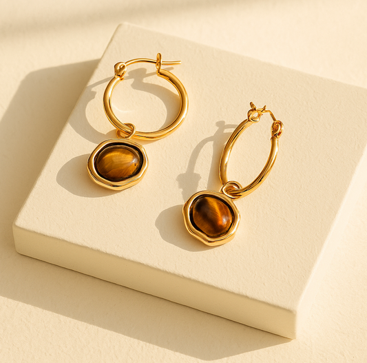 Tiger Eye Hoop Earrings