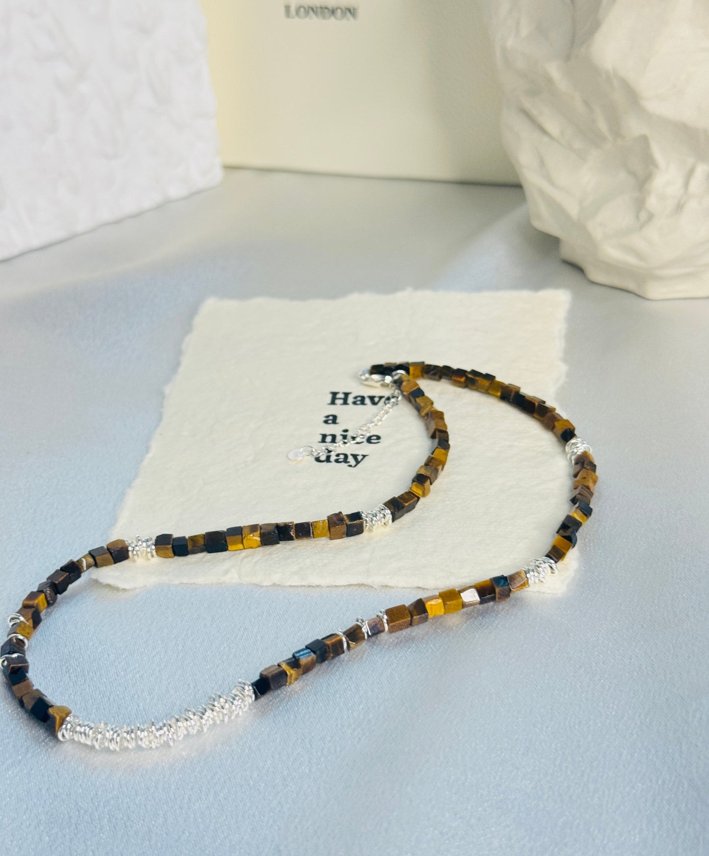 Tiger Eye Stone Cube Necklace
