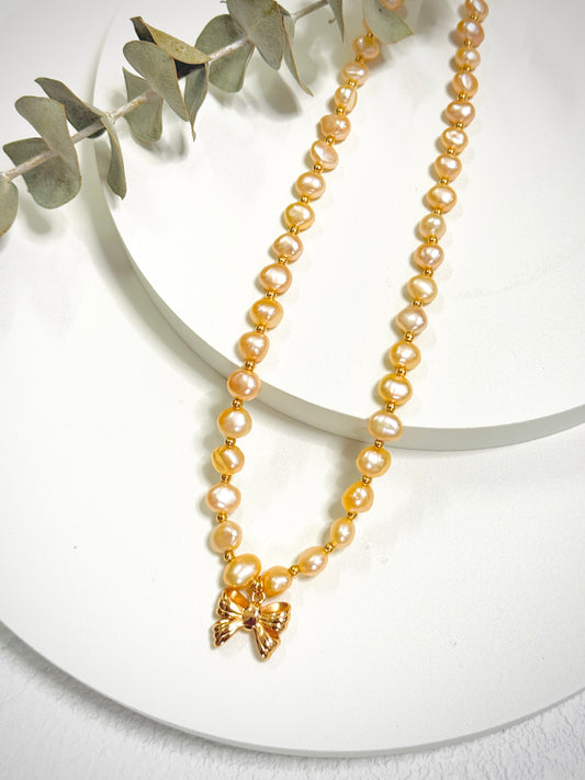 Blush Bow Pearl Necklace
