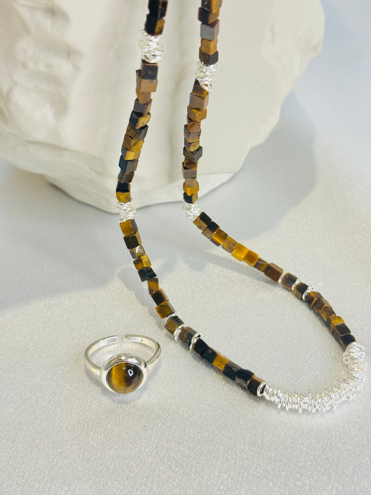 Tiger Eye Stone Cube Necklace